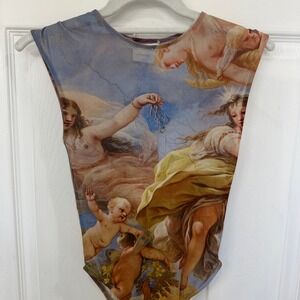 ZARA Renaissance Art Mesh Bodysuit Luca Giordano Ceiling Print Sleeveless Small